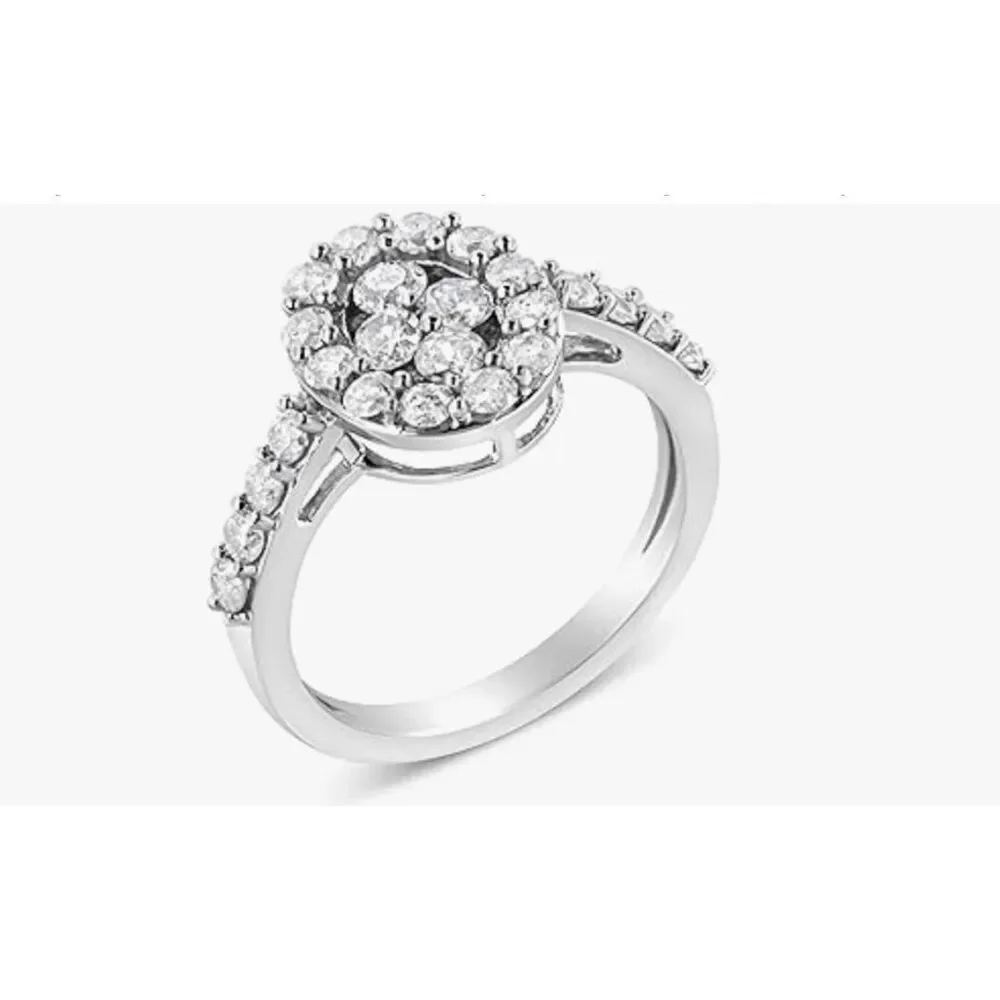Stunning 1.0 Carat Brilliant Round Cut Genuine Diamond Halo Cluster Oval Ring #8